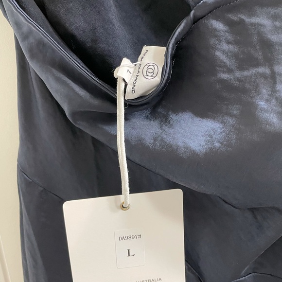 NWT one sleeve navy satin dress - Picture 2 of 4